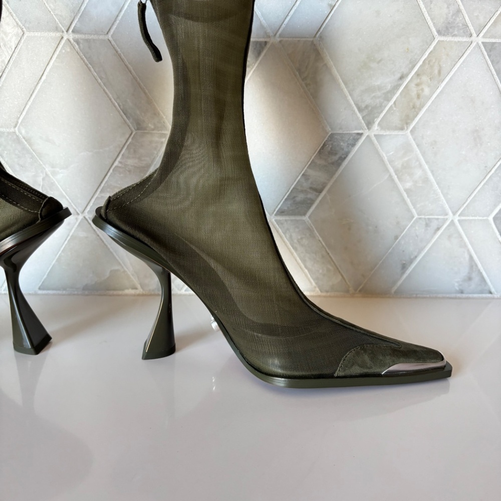 Cult Gaia Size 36/6 Pyramid Heel Boot Pump Green Daija Oliva Zipper New - Picture 4 of 11